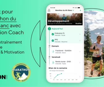 Illustration de présentation Run Motion : sois prêt pour le Marathon du Mont-Blanc avec RunMotion Coach -Plan d'entraînement sur-mesure, -Conseils & motivation